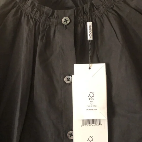 Thakoon Smocked Neck Poplin Blouse size Large New